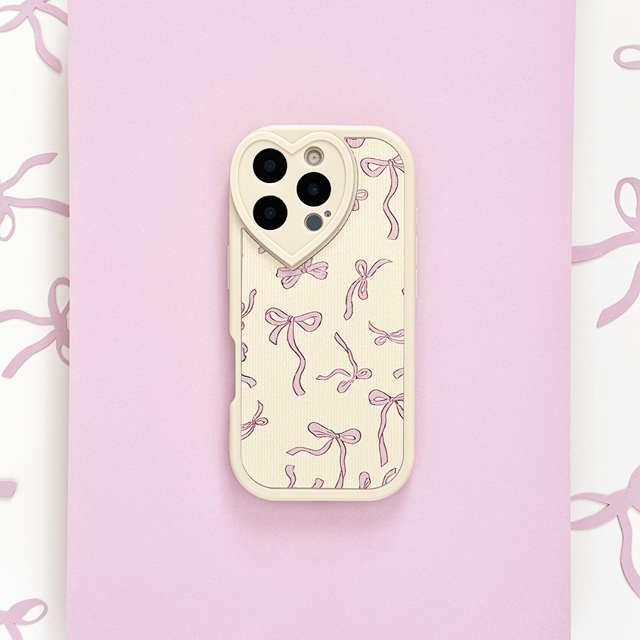 Cream Ribbed Heart Camera Phone Case
