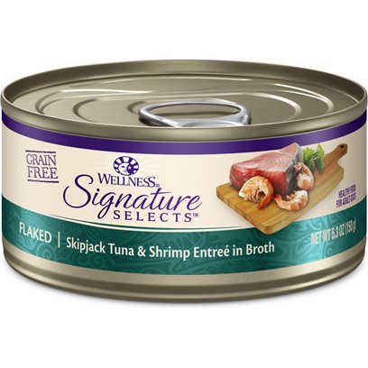 Wellness Signature Selects Grain Free Natural Skipjack Tuna with Shrimp Entree in Broth Wet Canned Cat Food