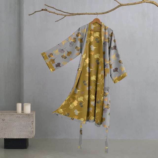 Ginkgo Biloba Cotton Gauze Kimono Robe