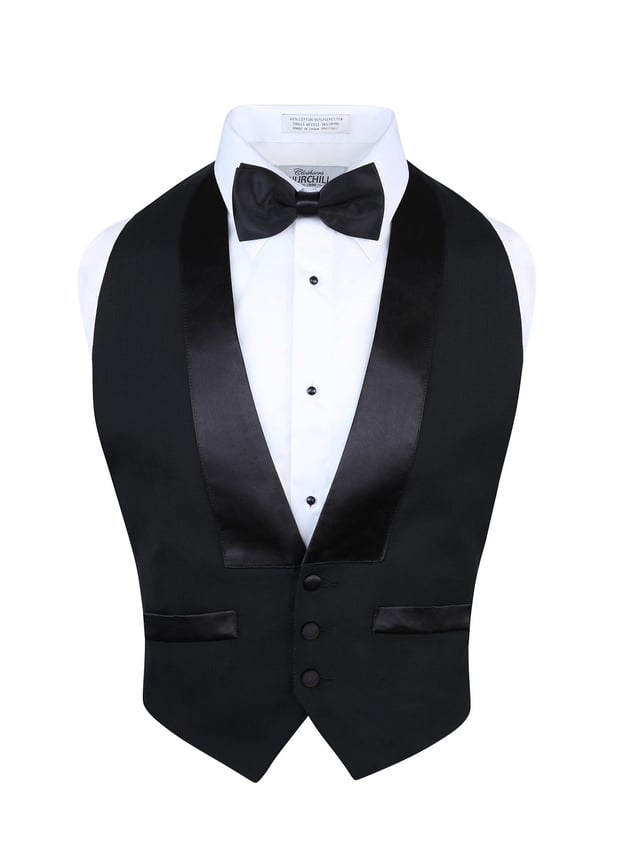 S.H. Churchill & Co. Men's Classic Formal Wool Black Backless Tuxedo Vest And Bow Tie