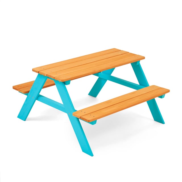 Teamson Kids Classic A-Frame Wooden Picnic Table, Aqua and Natural