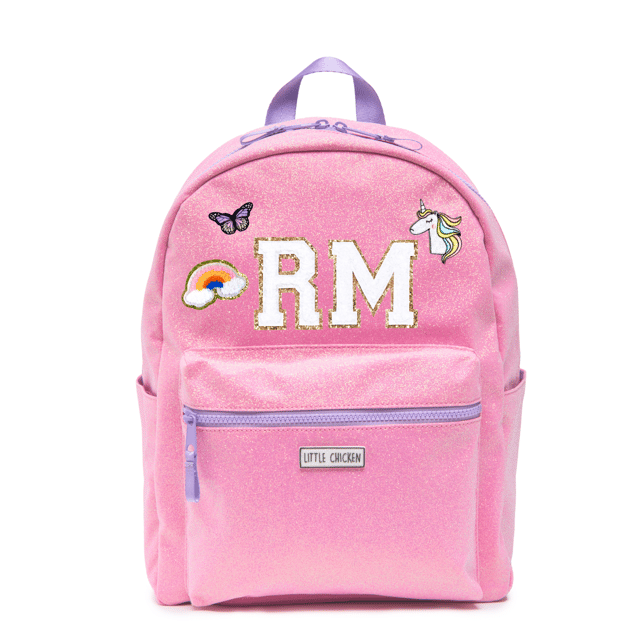 Customizable Kids Backpack -Pink Glitter With Patches