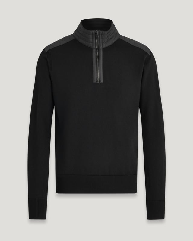 Men's Merino Wool Kilmington Quarter Zip Jumper in Black | Belstaff UK