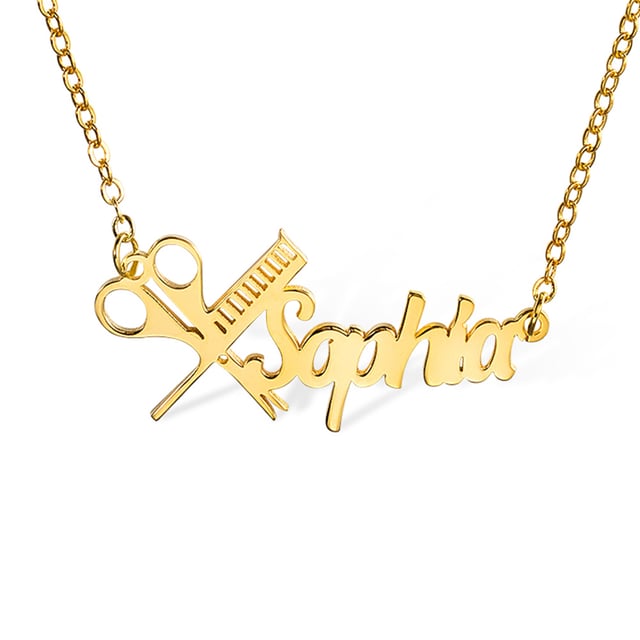 Personalized Hairdresser Name Necklace, Scissors and Comb Necklace with Custom Name, Nameplate Necklace, Gift for Hairdressers/Hairstylists/Barbers