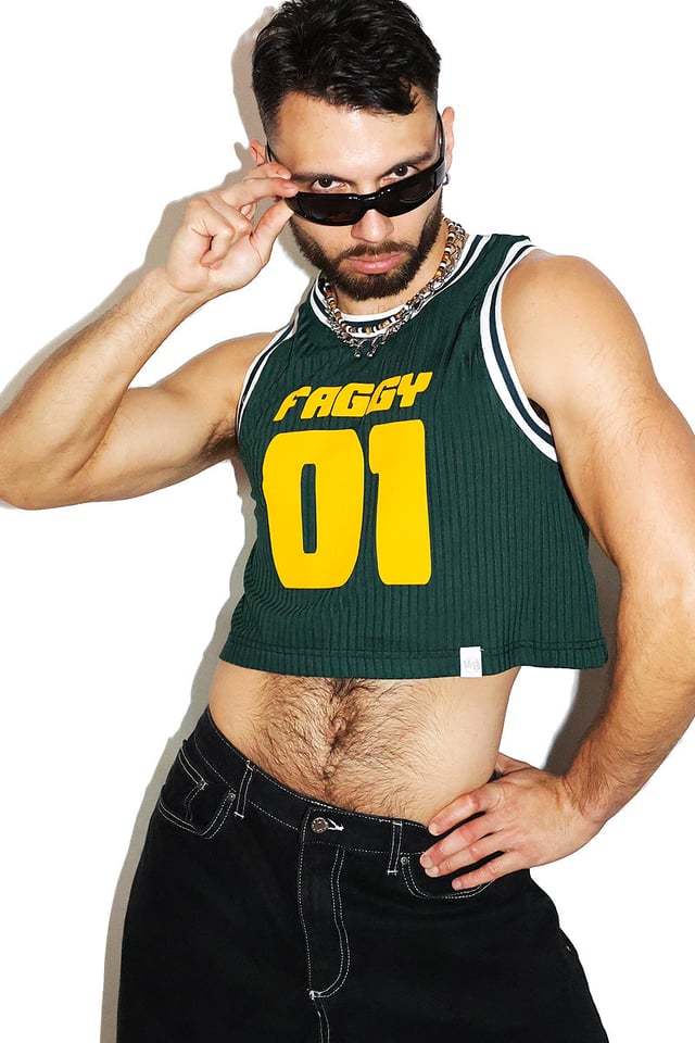 Faggy Rib Team Jersey Crop Tank-Dark Green