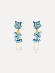 Beaded Flower Drop Clip-On Earrings