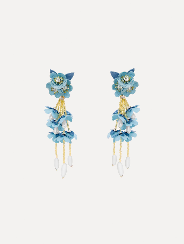 Beaded Flower Drop Clip-On Earrings