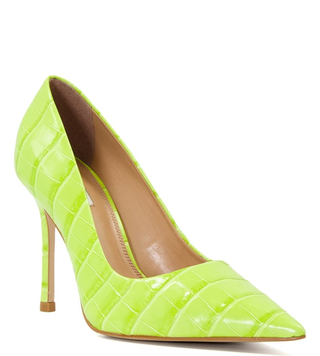 Dune London Women's BENTO Lime Green Pumps (Animal Attack)