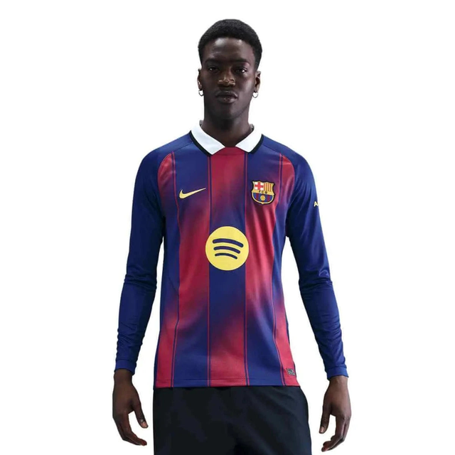 Nike 2025-26 Barcelona Men's Stadium Home Long-Sleeve Soccer Jersey