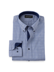 Non-Iron Cotton Plaid Dress Shirt With Contrast Trim - Sodalite