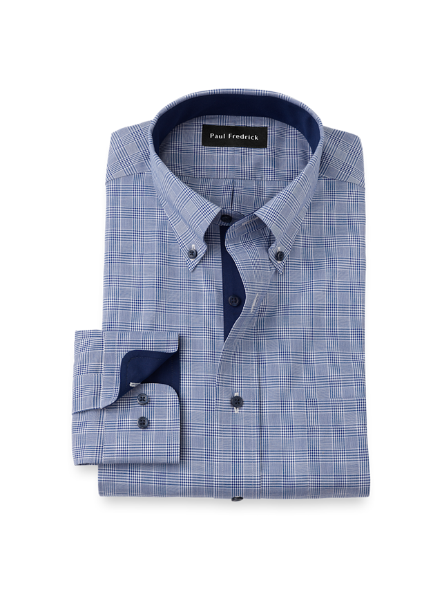 Non-Iron Cotton Plaid Dress Shirt With Contrast Trim - Sodalite