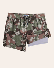 5.5 Inseam 2 in 1 Seersucker Short Liner Brown Camo Swim Shorts