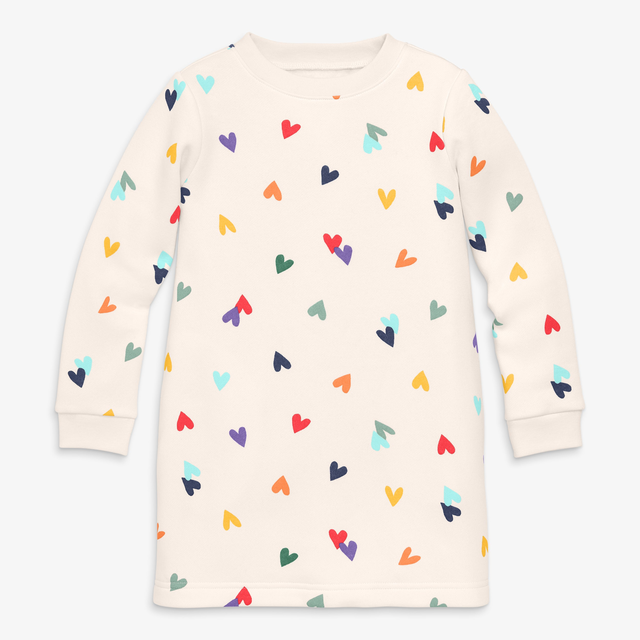 Cozy fleece dress in rainbow confetti hearts