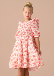 Lola Pink Ruffle Shoulder Print Dress