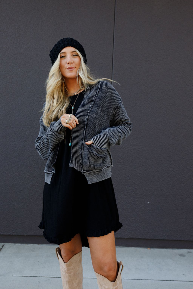 Tillie Washed Sweater Cardigan - Black