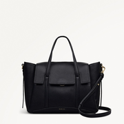 The Chancery Leather Medium Flapover Grab Bag in Black - 112165