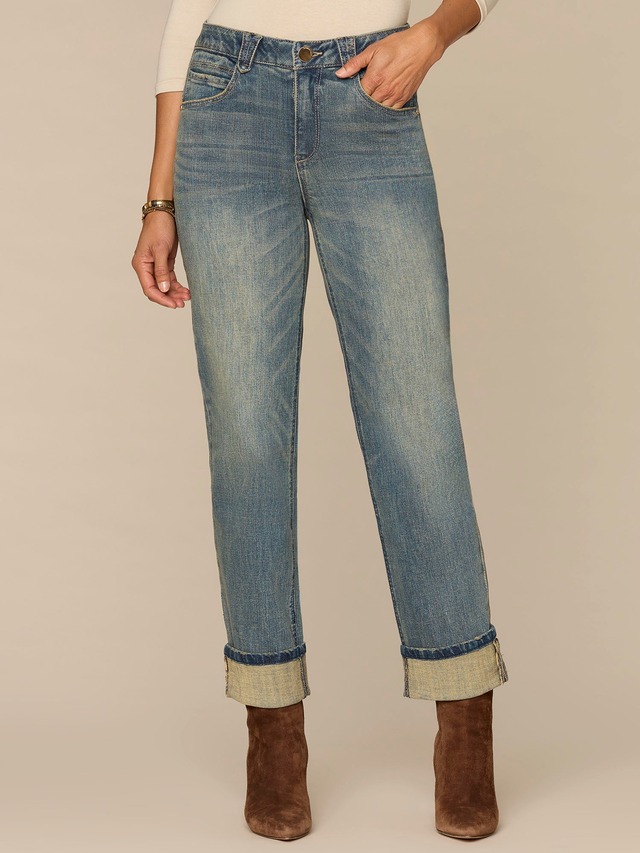 "Ab"solution® High Rise Round Up Boyfriend Jeans with Cuffed Hem