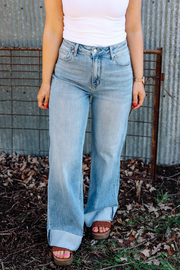 Henlee Cuffed High Rise Jeans - Medium Wash