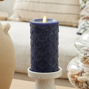 Midnight Blue Embossed Fish Scale Flameless Candle Pillar