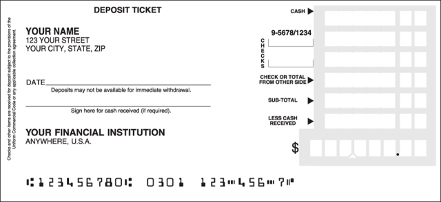 One-Part Deposit Slips