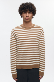 Men's Lightweight Crewneck Sweater in Otter/Marshmallow Stripe