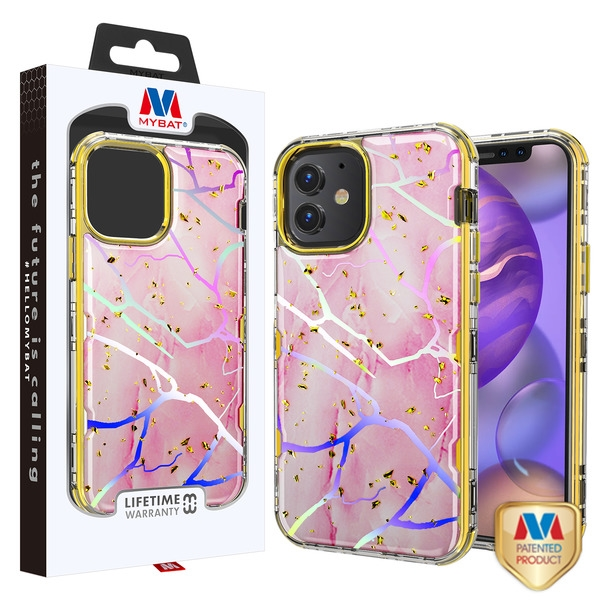 Apple iPhone 12 Mini 5.4 Case, MyBat TUFF Kleer Hybrid Case Pink Marbling / Electroplating Gold