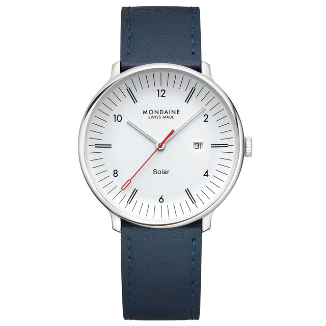 Doppio Solar, Polished Steel, 41 mm, Blue Vegan Apple Leather