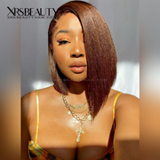Chestnut Brown Yaki Straight Asymmetric Bob Lace Front Wig [BOB47]