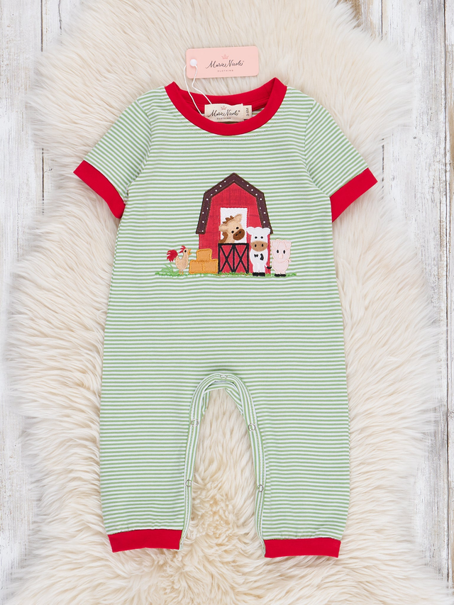 Striped Embroidered Farmhouse Romper