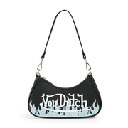 Von Dutch Black Silver Flames Shoulder Bag