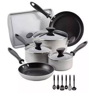 Farberware 15PC Aluminum Cookware Set 350F Silver Reliance Tools Pot Pan
