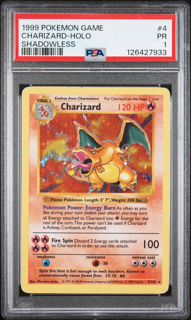 Charizard #4/102 Holo PSA 1 - 1999 Pokemon Base Set Shadowless