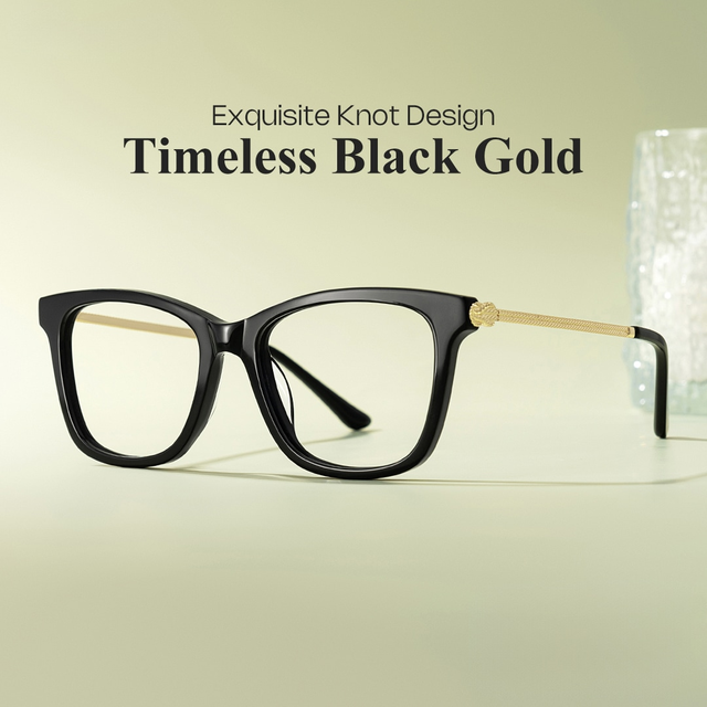 Large Rectangle Eyeglasses With Woven Metal Temples