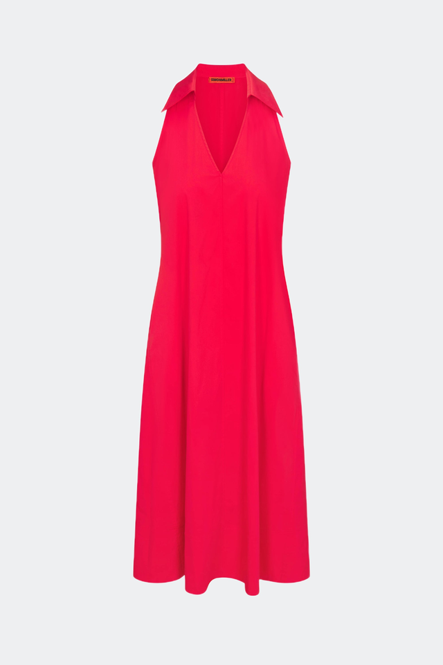 Nava Poplin Midi Dress in Cherry Red