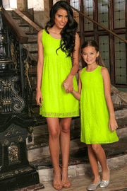 Bright Neon Yellow Lace Empire Waist Summer Party Mommy & Me Dress