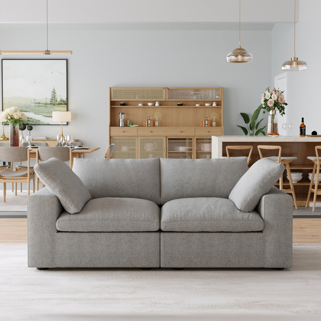 Modern Linen Sectional Sofa Commix Down Filled Overstuffed Upholstered Couches for Living Room