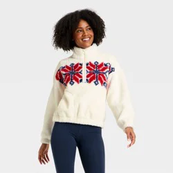 Women's High Pile Fleece 1/2 Zip Pullover Jacket - All In Motion™ Cream/Red L