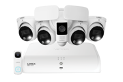 Lorex Fusion 4K+ 16 Channel (8 Wired + 8 Fusion Wi-Fi) 2TB NVR System with Four H13 Wired 4K IP Dome Cameras, One 2K Wired Doorbell, and One 2K Floodlight