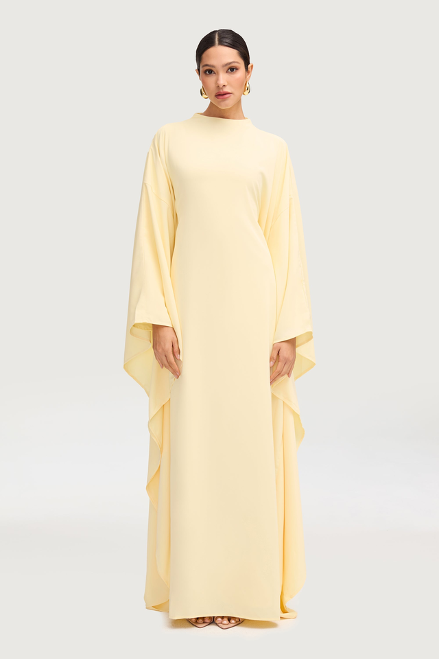 Amira Butterfly Inner Tie Abaya Dress - Limon