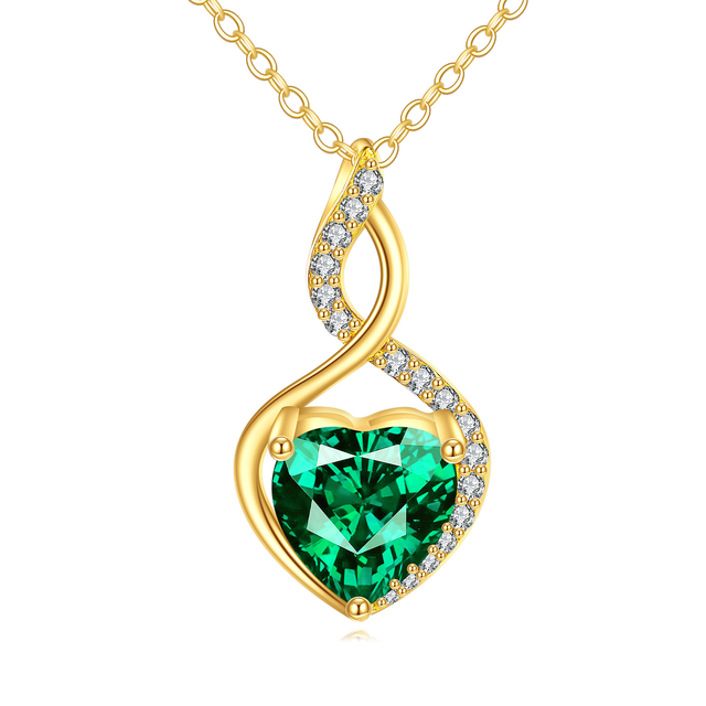 Sterling Silver with Gold Plated Heart Cut Lab Created Emerald Heart & Infinity Symbol Pendant Necklace