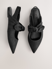 Black Suede Forever Comfort® Pointed Toe Bow Slingback Flat Shoes