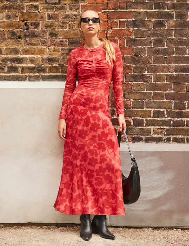 Floral Print Mesh Midaxi Dress