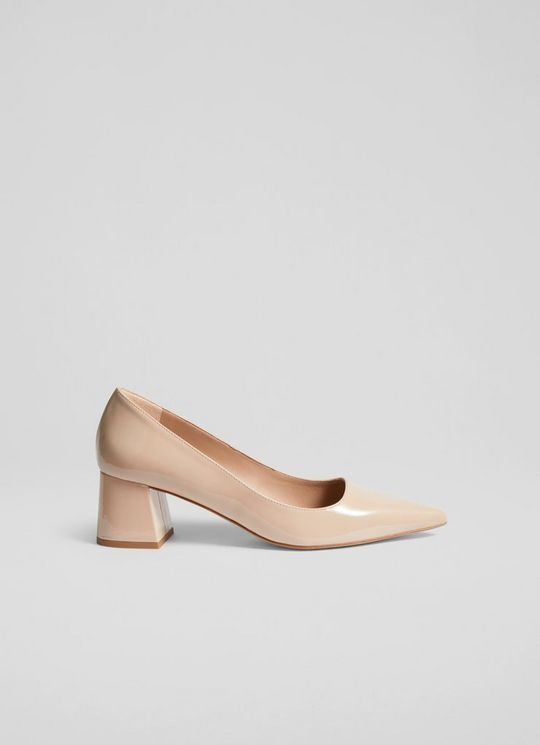 Sloane Beige Patent Leather Block Heel Courts