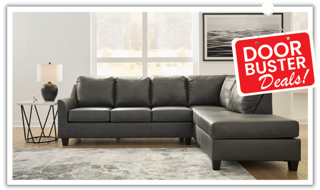 Modern Heritage Valderno L-shaped Leather Sectional Sofa in Dark Gray