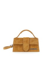 Borsa a Mano 'Le Bambino' con Logo Lettering sul Fronte e Effetto Pelle di Coccodrillo Goffrata in Pelle Scamosciata Beige Donna