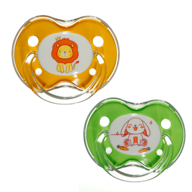 Binky Orthodontic Pacifier Set with Snap On Cover - Wild and Cuddly Series - Rabbit and Lion