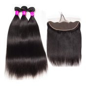 Tuneful Straight Human Hair 3 Bundles With 13x4 Full Frontal Lace 100% Remy Human Hair