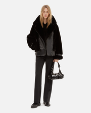 Black fur-effect aviator jacket