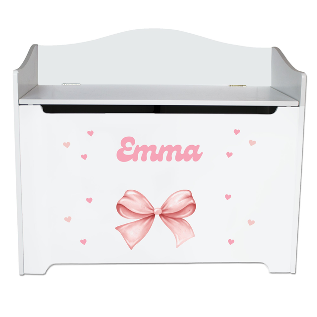Personalized Pink Bow Toy Box Bench