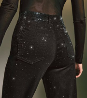 Cameo Rose Black Wide Leg Diamante Detail Jeans